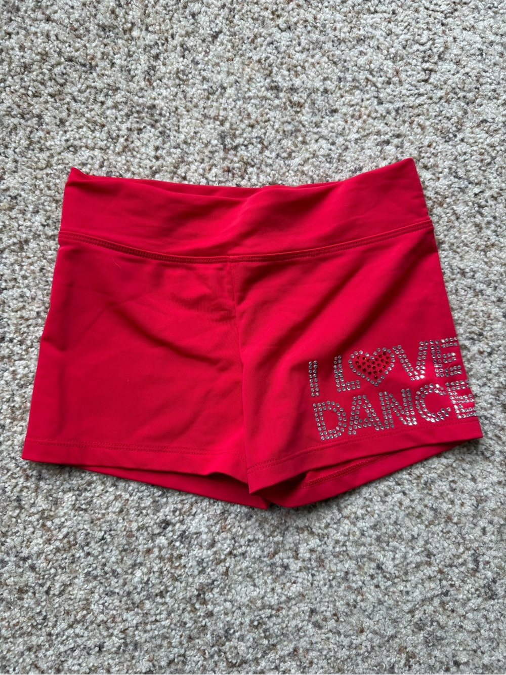 Girls' Red Dance Shorts with Rhinestone 'I ♥ Dance' Accent